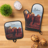 Bewolkte Coffee Pot Rock in Sedona Arizona Ovenwant & Pannenlap Set (Top down)