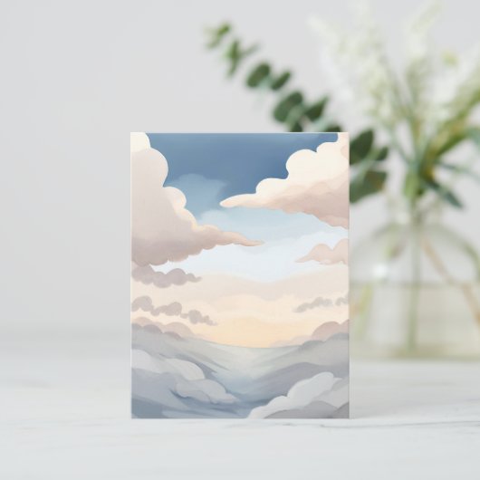 bewolkte hemel | Waterverf hemelsblauwe wolken Briefkaart (Staand voorkant)