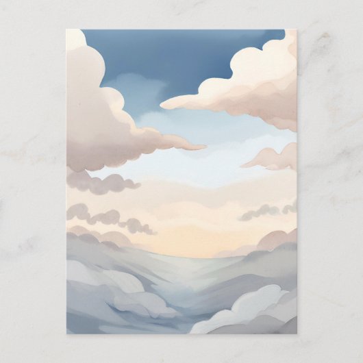 bewolkte hemel | Waterverf hemelsblauwe wolken Briefkaart (Voorkant)