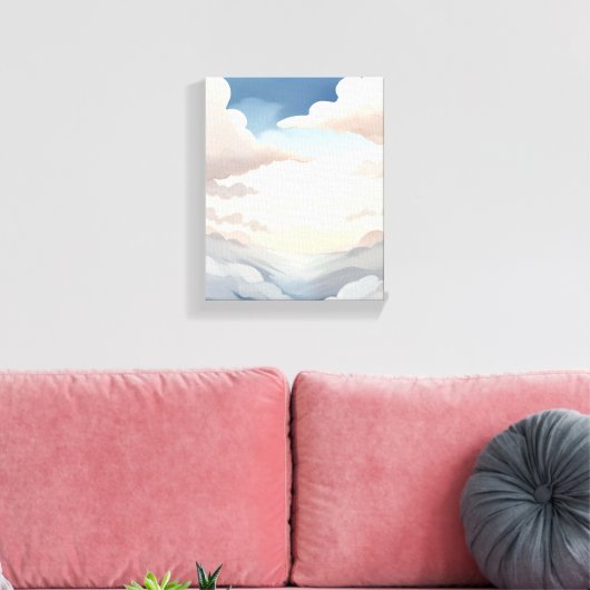 bewolkte hemel | Waterverf hemelsblauwe wolken Canvas Afdruk (Insitu (Woonkamer))