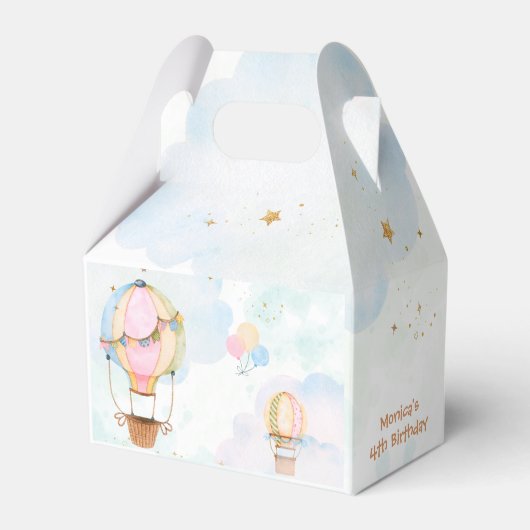 Bewolkte lucht hete luchtballonnen kinderen verjaa bedankdoosjes (Achterkant)