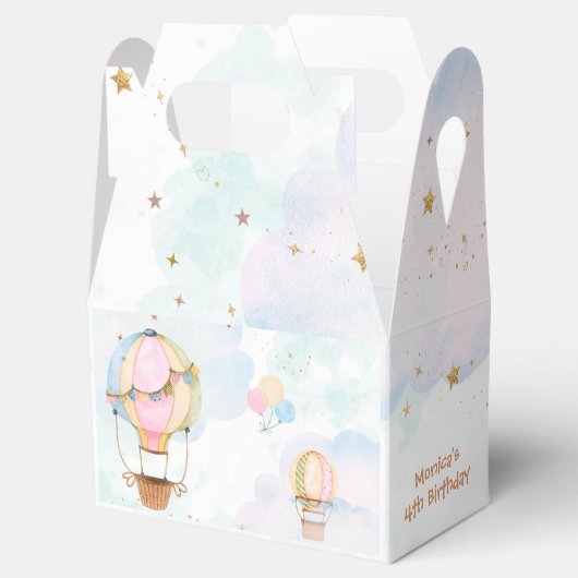 Bewolkte lucht hete luchtballonnen kinderen verjaa bedankdoosjes (Geopend)