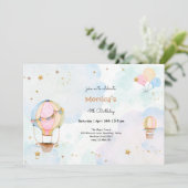 Bewolkte lucht hete luchtballonnen kinderen verjaa kaart (Staand voorkant)