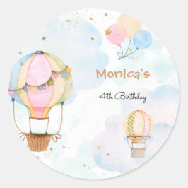 Bewolkte lucht hete luchtballonnen kinderen verjaa ronde sticker