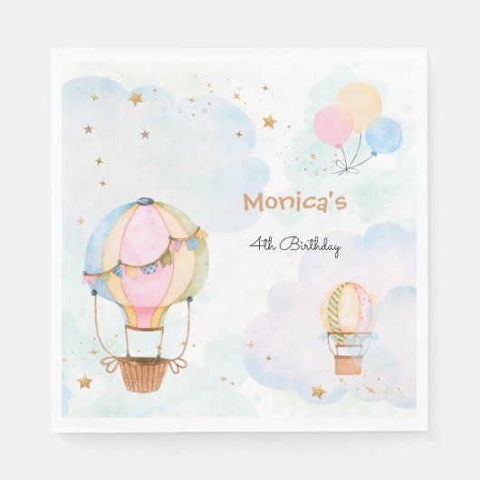 Bewolkte lucht hete luchtballonnen kinderen verjaa servet (Voorkant)