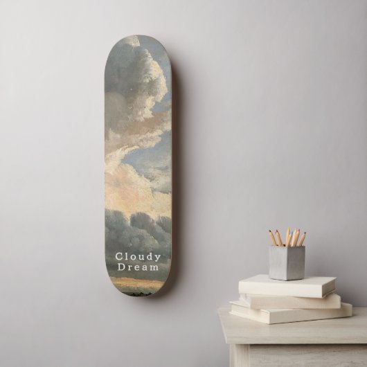 Bewolkte Lucht, Witte Schrift, Rustige Rit Persoonlijk Skateboard (Muurkunst)