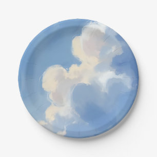 Bewolkte luchten   Blauwe Aquarelschildering Papieren Bordje