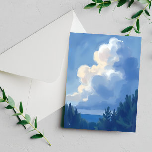 Bewolkte luchten Blauwe bos waterverfkaart