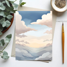 Bewolkte luchten | Waterverf lucht blauwe wolken