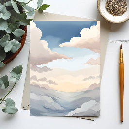 Bewolkte luchten | Waterverf lucht blauwe wolken Briefkaart