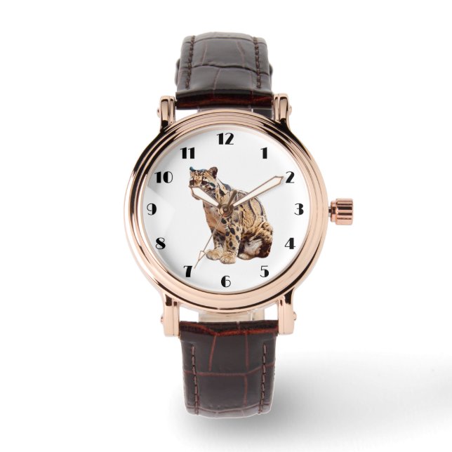 bewolkte luipaard foto jungle grote kat dier   horloge (Voorkant)