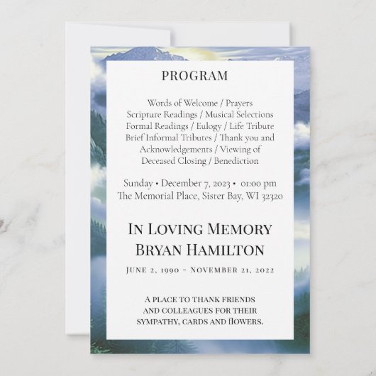 Bewolkte Natuur Waterverf Begrafenisprogramma Kaart (Achterkant)