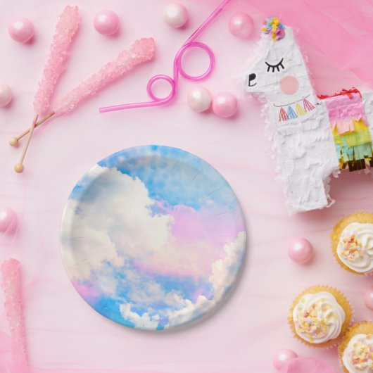Bewolkte Pastelhemel 1 Papieren Bordje (Feest)