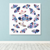 Bewolkte zilveren mot - Blauw - Canvas Afdruk (Insitu (Houten vloer))