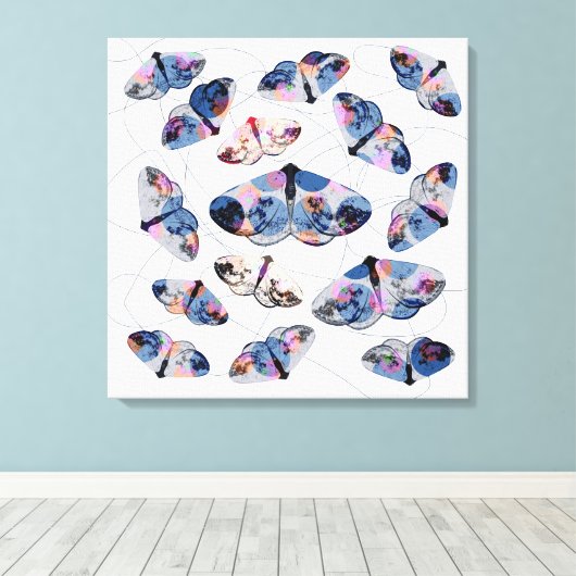 Bewolkte zilveren mot - Blauw - Canvas Afdruk (Insitu (Houten vloer))