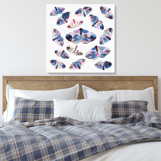 Bewolkte zilveren mot - Blauw - Canvas Afdruk (Insitu (Slaapkamer))