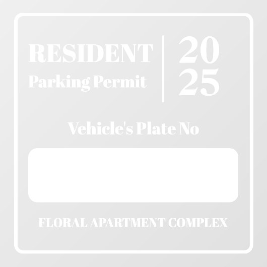 Bewoner Werknemer Parkeervergunning Voertuigdeur Raamsticker (Vel)
