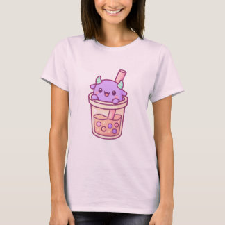 Bewrow Kawaii Monster with Rainbow Bubble Tea T-shirt