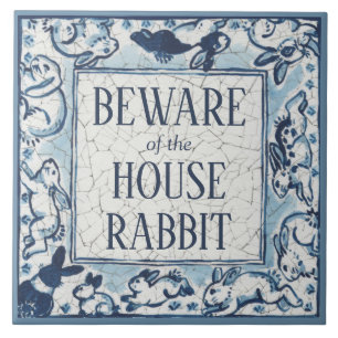 Bewust huis Rabbit Delft Blue White Sign Dedham Tegeltje