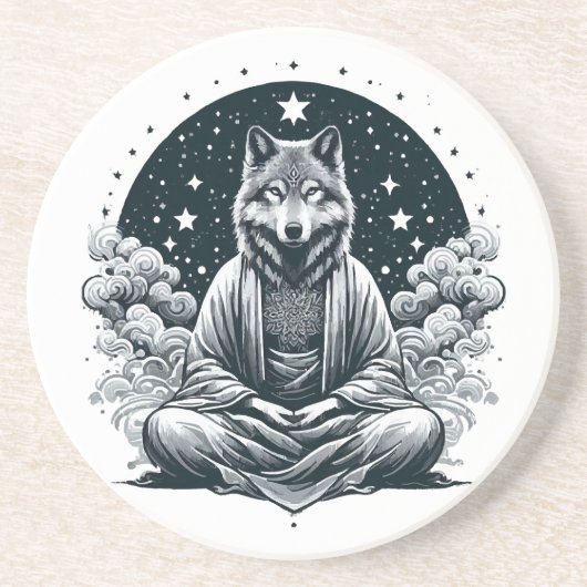 Bewuste Wolf Zandsteen Onderzetter (Voorkant)