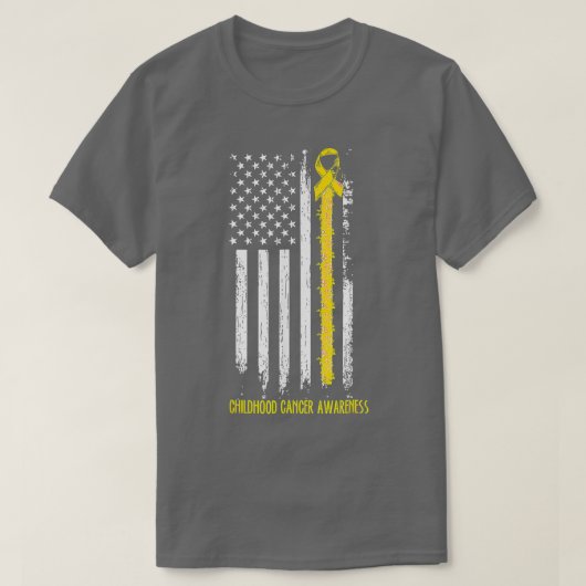 Bewustmaking kinderkanker Amerika vlag Gold Ribbo T-shirt (Design voorkant)