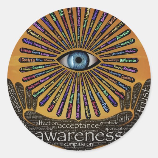 Bewustmaking Minds Eye Inspirerend Word Art Ronde Sticker (Voorkant)
