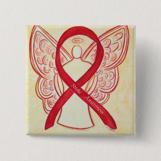 Bewustmaking rode lint engel aangepaste kunstfoto vierkante button 5,1 cm (Voorkant)