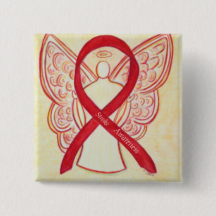 Bewustmaking rode lint engel aangepaste kunstfoto vierkante button 5,1 cm