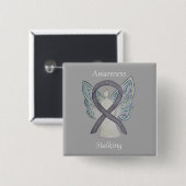 Bewustmaking Silver Angel Ribbon Art Pins Vierkante Button 5,1 Cm (Voorkant /achterkant)