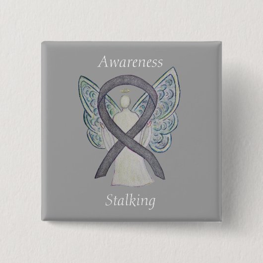 Bewustmaking Silver Angel Ribbon Art Pins Vierkante Button 5,1 Cm (Voorkant)