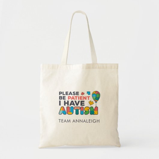 Bewustmaking van autisme Gelieve het Aangepaste Te Tote Bag (Voorkant)