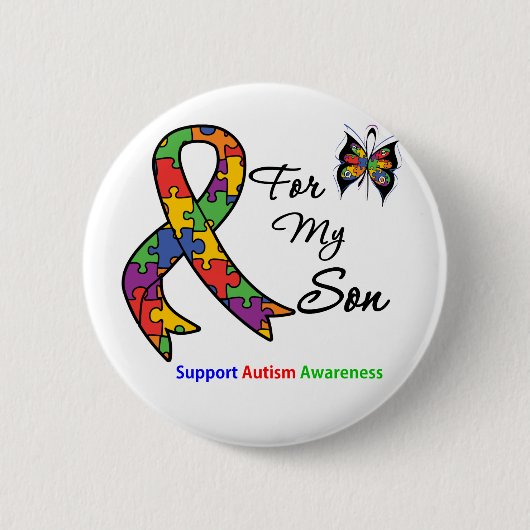 Bewustmaking van autisme voor mijn zoon ronde button 5,7 cm (Voorkant)