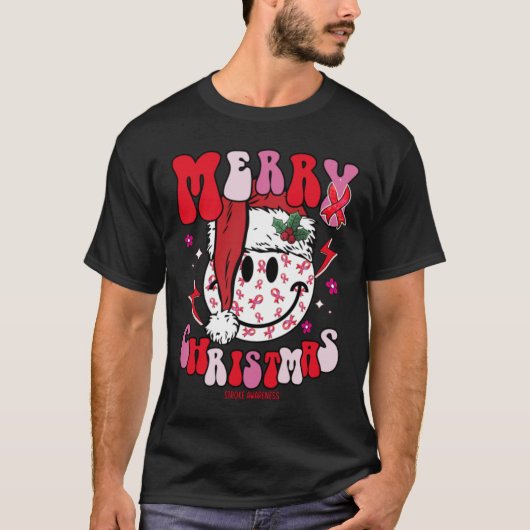 Bewustmaking van beroerte — Santa hat merry chris T-shirt (Voorkant)