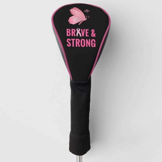 Bewustmaking van borstkanker roze zwarte vlinder d golfheadcover (Voorkant)