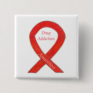 Bewustmaking van drugsverslaving Red Ribbon Custom Vierkante Button 5,1 Cm