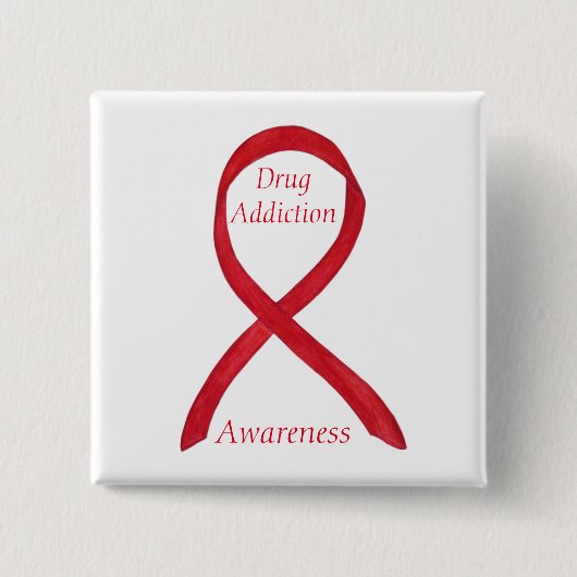Bewustmaking van drugsverslaving Red Ribbon Custom Vierkante Button 5,1 Cm (Voorkant)