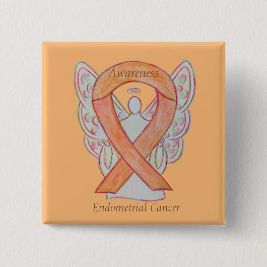 Bewustmaking van endometrieke kanker Koolstofpinne Vierkante Button 5,1 Cm (Voorkant)