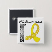 Bewustmaking van endometriose Gemstone Ribbon Vierkante Button 5,1 Cm (Voorkant /achterkant)