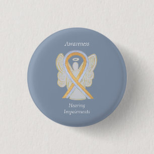 Bewustmaking van gehoorstoornissen Ribbon Angel Pi Ronde Button 3,2 Cm