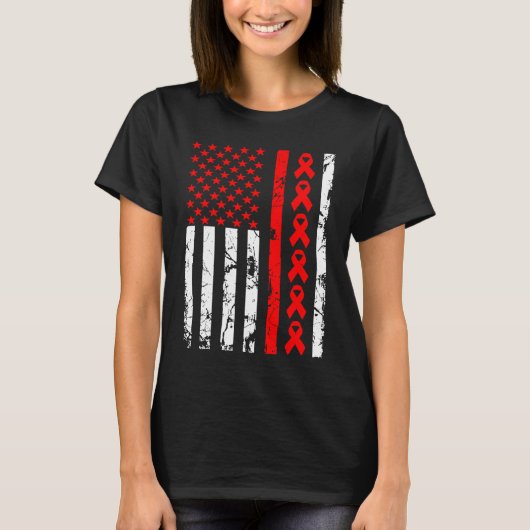 Bewustmaking van hartziekten Rood lint-Amerikaanse T-shirt (Voorkant)