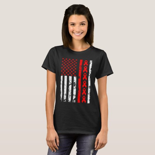 Bewustmaking van hartziekten Rood lint-Amerikaanse T-shirt (Voorkant volledig)