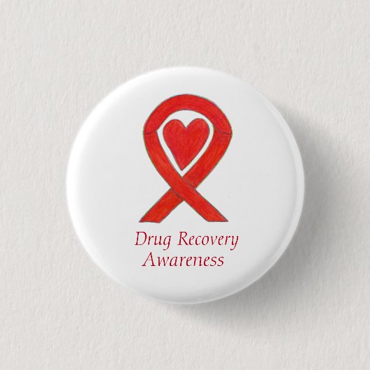 Bewustmaking van het drugsgebruik Rood hartlijntje Ronde Button 3,2 Cm (Voorkant)