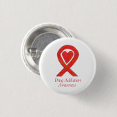 Bewustmaking van het drugsgebruik Rood hartlintje Ronde Button 3,2 Cm (Voorkant /achterkant)