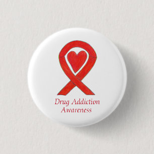 Bewustmaking van het drugsgebruik Rood hartlintje Ronde Button 3,2 Cm