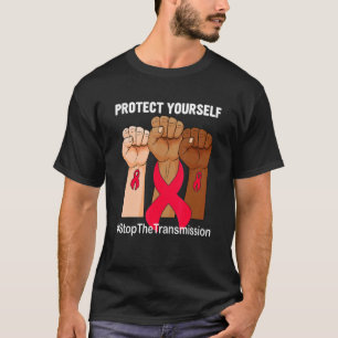 Bewustmaking van hivaïden in uw hand beschermen t-shirt