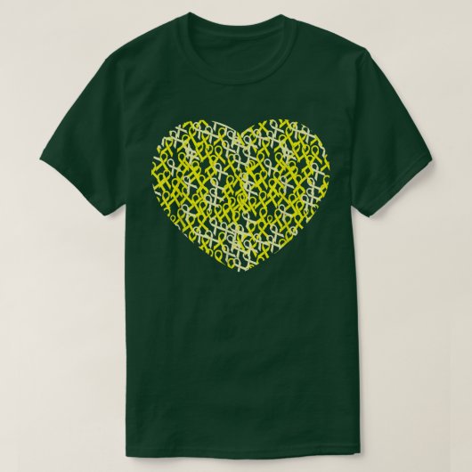 Bewustmaking van kinderkanker Geel lintjeshart T-shirt (Design voorkant)