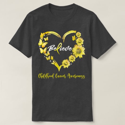 Bewustmaking van kinderkanker Harde Butterfly Sunf T-shirt (Design voorkant)