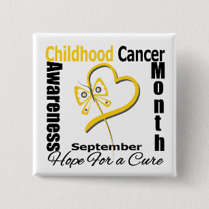 Bewustmaking van kinderkanker Maand Butterfly Hear Vierkante Button 5,1 Cm