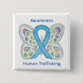 Bewustmaking van mensenhandel Boterfly-lintpijp Vierkante Button 5,1 Cm (Voorkant)