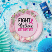 Bewustmaking voor borstkanker met roze lintplaat papieren bordje (Feest)